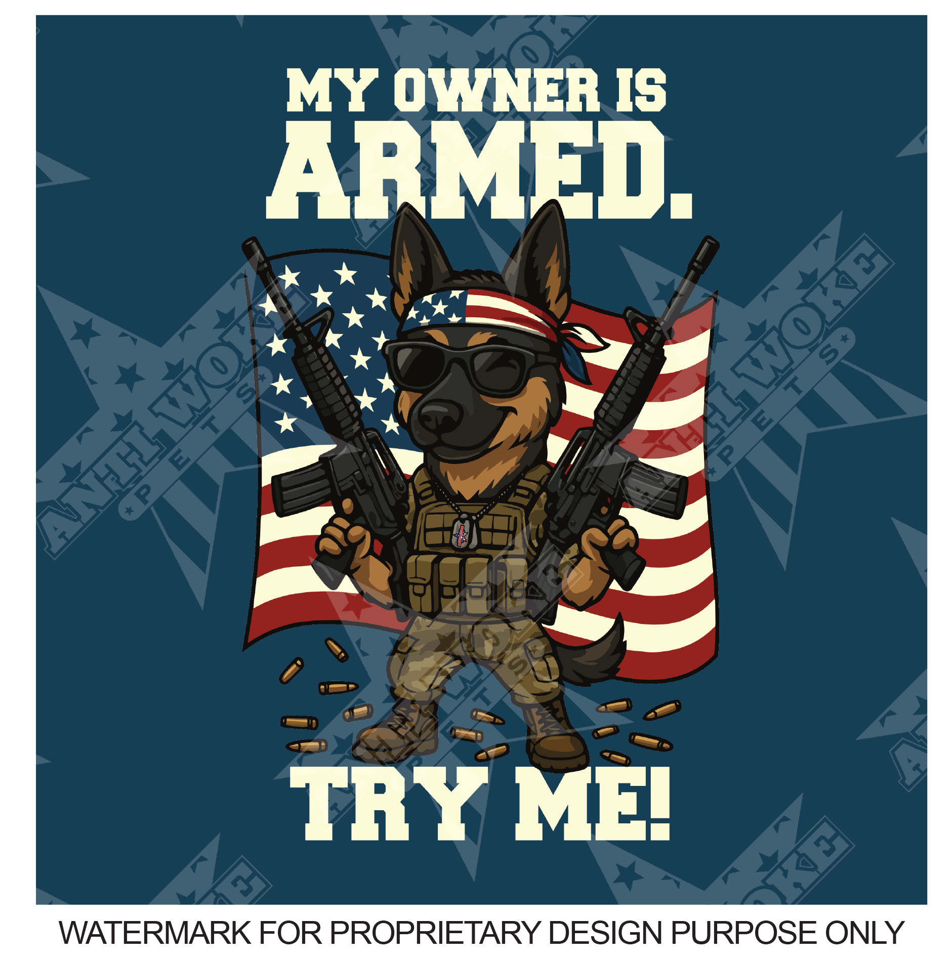 German Shepard- Navy Blue- My Owner Is Armed- Big Dog's Tank Top